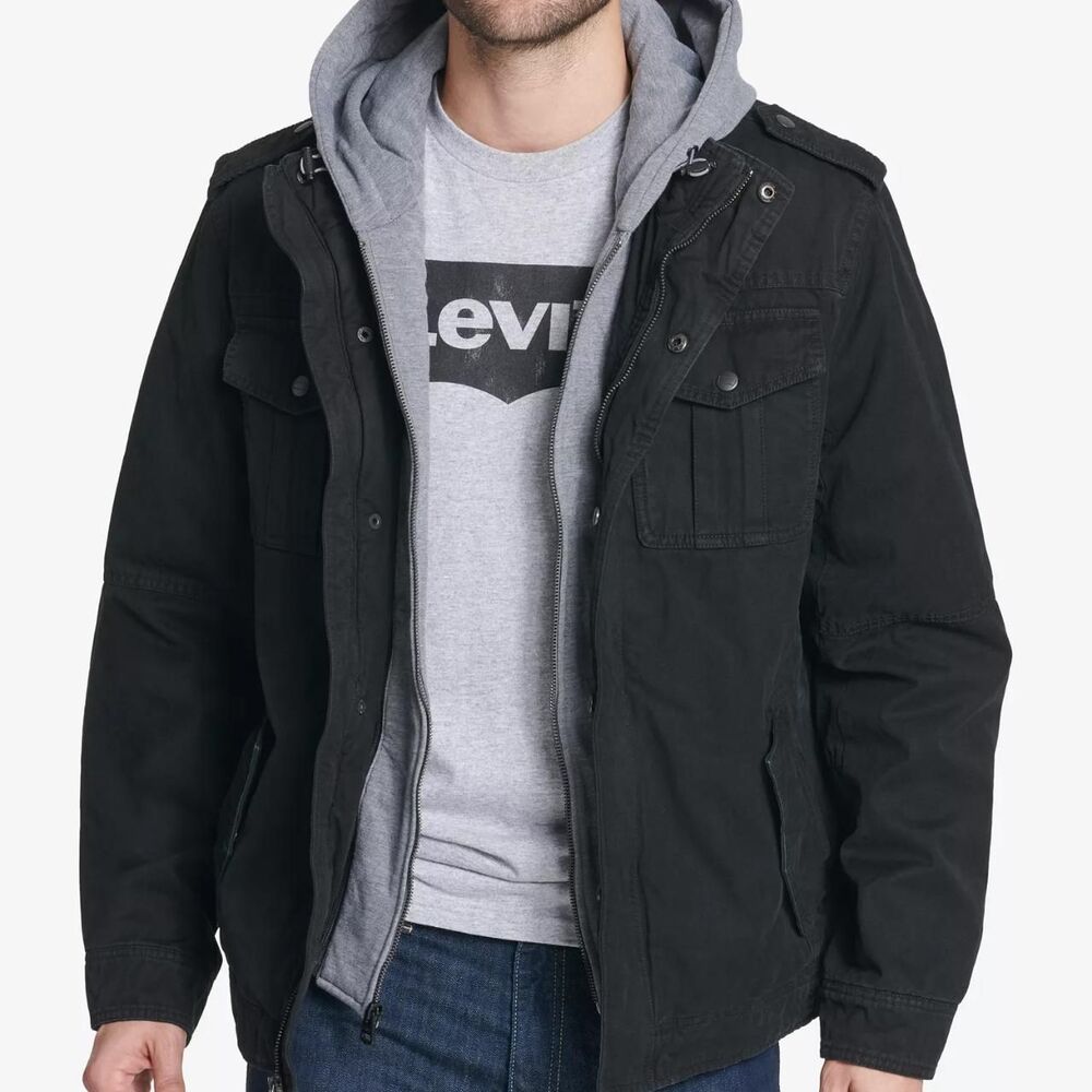 Levi's Black Sherpa Lined Hooded Trucker Jacket Workwear Chore Coat XXL Gorpcore